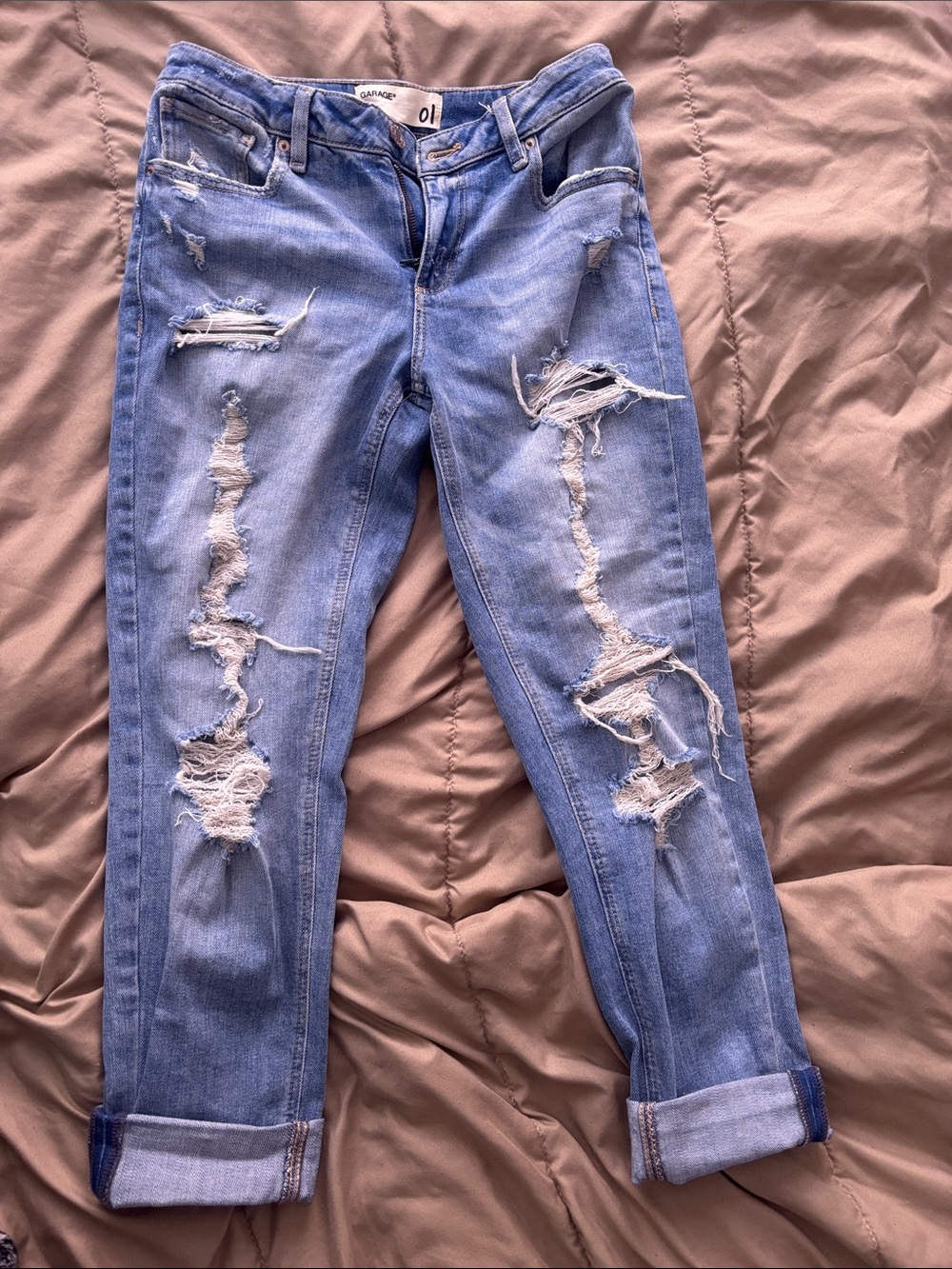 Garage Light Blue Distressed Women’s Jeans - Casual Ripped Slim Fit